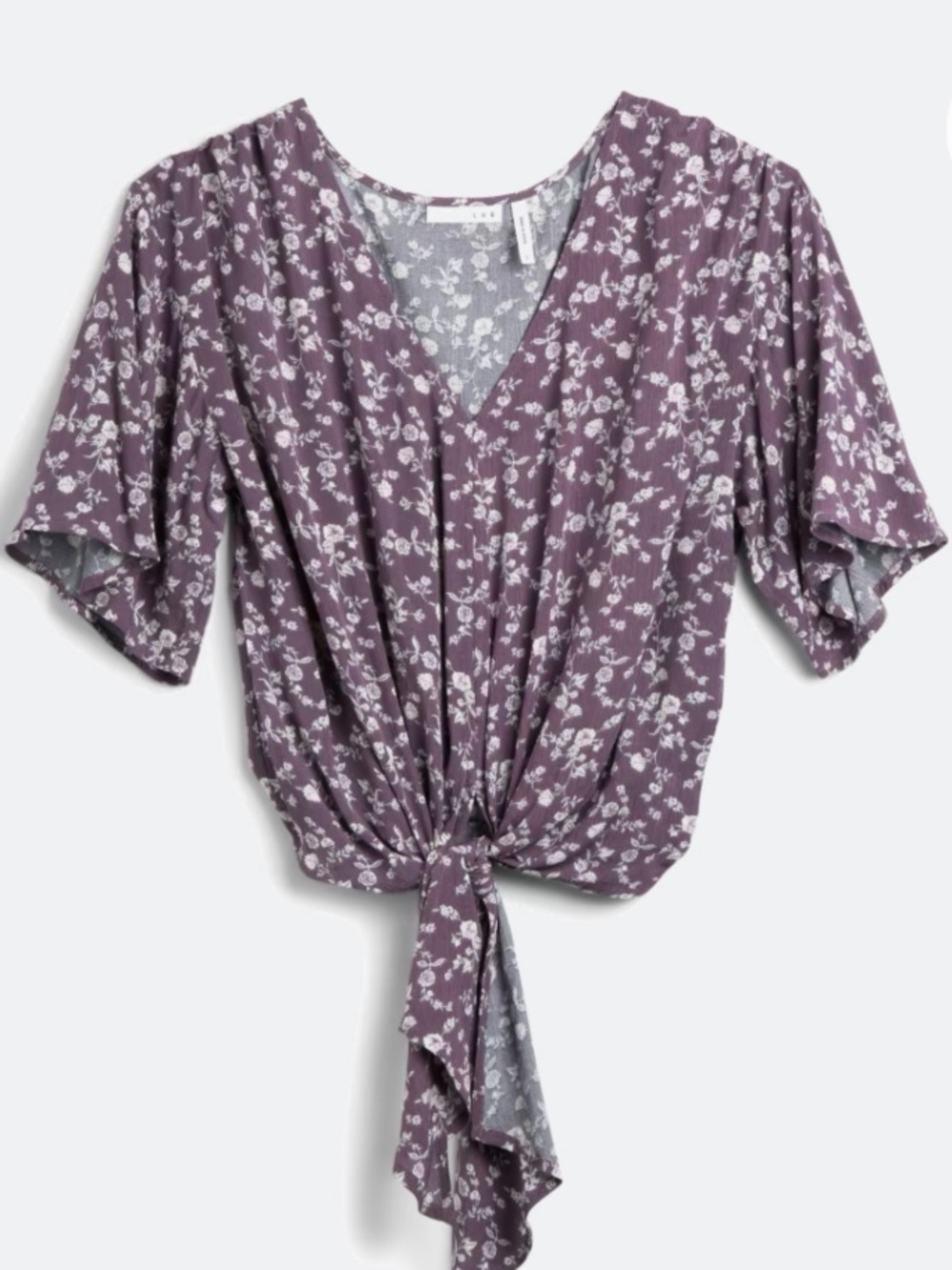 Floral Tie Front Blouse V Neck Short Sleeve Top Size M